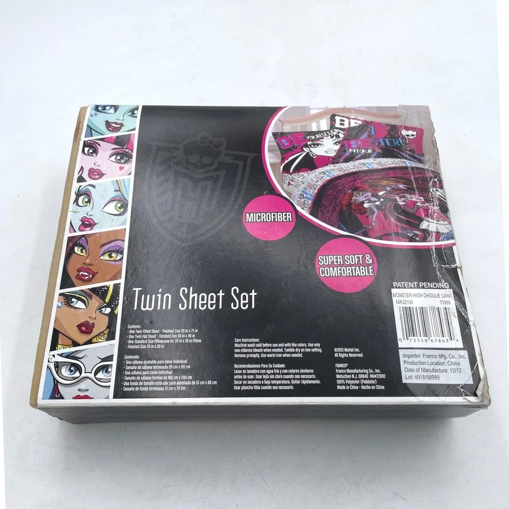 Monster High Ghoulie Gang Twin Sheet Set Microfiber 3pc Bedding Draculaura‎ 2013